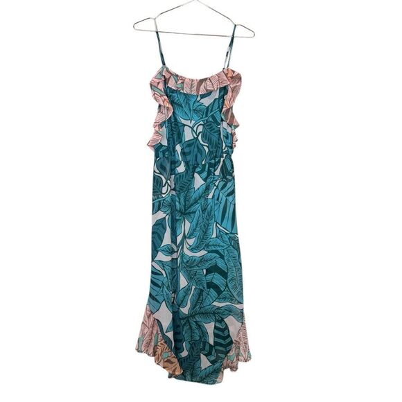 NEW Farm Rio Anthropologie Ruffled Botanical Maxi Dress Iris Blue Medium - Picture 4 of 12